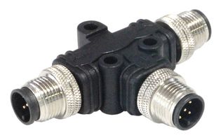 BULGIN LIMITED PXPPVC12TSMM05AFIIFI Sensor Splitter, T - Style, Panel Mount, 5 Position M12 Plug, 2 x 5 Position M12 Plug, Black