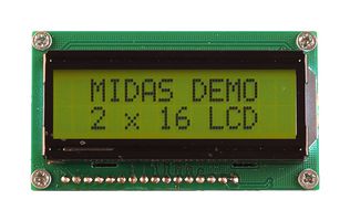 MIDAS DISPLAYS MC21605H6W-SPTLY3.3-V2 Alphanumeric LCD, 16 x 2, Black on Yellow / Green, 3.3V, Parallel, English, Japanese