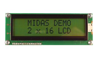 MIDAS DISPLAYS MC21609AB6W-SPTLY3.3-V2 Alphanumeric LCD, 16 x 2, Black on Yellow / Green, 3.3V, Parallel, English, Japanese