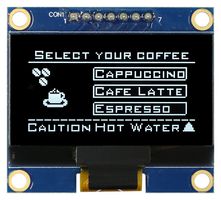 MIDAS DISPLAYS MDOB128064BV-WS Graphic OLED, 128 x 64 Pixels, Black on White, 3.3V, SPI, 42.4mm x 38mm, -40 °C