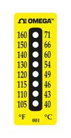 OMEGA TL-E-105-50 Temperature Label, Non-Reversible Strip, 8 Point, 41 to 71°C, 2 to 5 s, Pack of 50, TL-8-Dot Series
