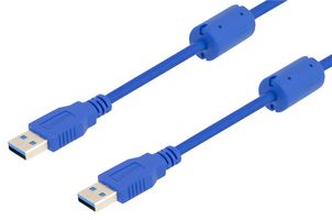 L-COM U3A00008-1M USB Cable, Type A Plug to Type A Plug, 1 m, 3.3 ft, USB 3.0, Blue