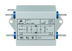 TDK B84111A0000B120 Power Line Filter, General Purpose, 250 V, 20 A, Single Phase, 1 Stage, Chassis Mount