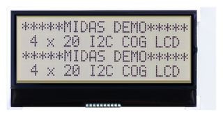 MIDAS DISPLAYS MCCOG42005A6W-FPTLWI-V2 Alphanumeric LCD, 20 x 4, Black on White, 3V, I2C, Transflective