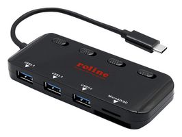 ROLINE 14.02.5059 USB Hub, 3 Port, USB 3.2 Gen1, Card Reader, 5 Gbps, USB 3 Type C Male to USB 3 Type A Female