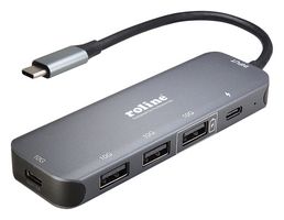 ROLINE 14.02.5048 USB Hub, 5 Port, USB 3.2 Gen 2, Type C, Type C PD, 10 Gbps, 100 W, Aluminium, Dark Grey