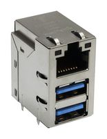 TRP CONNECTOR/BEL 2250125-1 Modular Connector, RJ45 Jack with USB, 3 x 1 (Stacked), 8P8C, Through Hole Mount