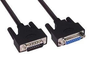 L-COM CSMUZ15MF-2.5 Computer Cable, D Subminiature Plug, 15 Way, D Subminiature Socket, 15 Way, 2.5 ft, 762 mm, Black
