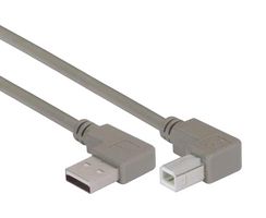 L-COM CA90LA-90LB-2M USB Cable, 90° Type A Plug to 90° Type B Plug, 2 m, 6.6 ft, USB 2.0, Grey