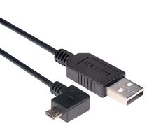 L-COM CAA-90RMICB-1M USB Cable, Type A Plug to 90° Micro Type B Plug, 1 m, 3.3 ft, USB 2.0, Black