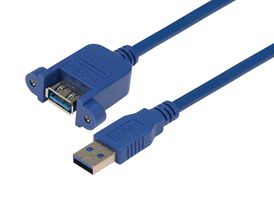 L-COM UPMAA-30-1M USB Cable, Type A Plug to Type A Receptacle, 1 m, 3.3 ft, USB 3.0, Blue