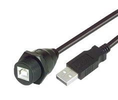 L-COM WPUSBBA-05M USB Cable, Type A Plug to Type B Receptacle, 500 mm, 1.6 ft, USB 2.0, Black