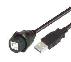 L-COM WPUSBBA-1M USB Cable, Type A Plug to Type B Receptacle, 1 m, 3.3 ft, USB 2.0, Black