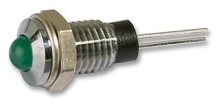 BULGIN LIMITED DX1118/GN LED Panel Mount Indicator, Brass Bezel, Green, 2.1 VDC, 6.1 mm, 30 mA, 2.5 mcd, Not Rated