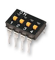 ARATAS A6T-4104 DIP / SIP Switch, 4 Circuits, Slide, Through Hole, SPST, 24 VDC, 25 mA