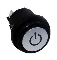 E-SWITCH PB66EE2CR6N Industrial Pushbutton Switch, w/Power Symbol, PB66 Series, 25 mm, DPDT, Off-On, Round, Natural