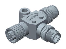 AMPHENOL LTW SS-040404-MFM-TS001 Sensor Splitter, T - Style, Cable Mount, 4 Position M12 Plug, 4 Position M12 Receptacle, Plug