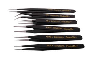 DURATOOL JS-555T. Tweezer Set, 2A/3C/OO/7/SS/4, Black Epoxy Powder Coated, Anti Magnetic Stainless Steel, 6 Pieces