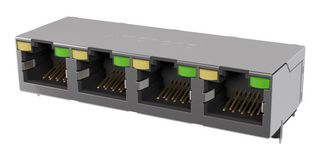 AMPHENOL COMMUNICATIONS SOLUTIONS RJE594886411 Modular Connector, Green/Yellow LED, RJ45 Jack, 1 x 4 (Ganged), 8P8C, Cat6, IP20