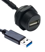 AMPHENOL LTW UA-30PMFL-SC7B30 USB Cable, Type A Plug to Sealed Type A Receptacle, 300 mm, 11.8 ", USB 3.0, Black
