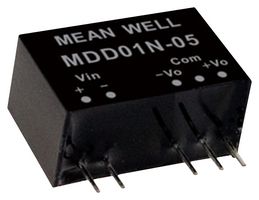 MEAN WELL MDD01N-05N Isolated Through Hole DC/DC Converter, ITE, Industrial & Medical, SIP, 1 W, 2 Output, 5 V