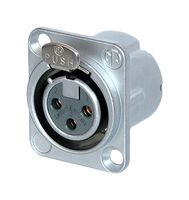 NEUTRIK NC3FD-LX-HE XLR Connector, 3 Contacts, Receptacle, Panel Mount, Silver Plated Contacts, Zinc Diecast Body