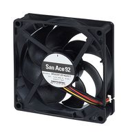 SANYO DENKI 9RA0912F4001 DC Axial Fan, 12 V, Square, 92 mm, 25 mm, Ball Bearing, 43.1 CFM