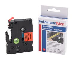 HELLERMANNTYTON 596-99421 HTZ421-PET-BK/RD Label Printer Tape, Self-Adhesive, Laminated, Black on Red, 8m x 9mm, Polyester