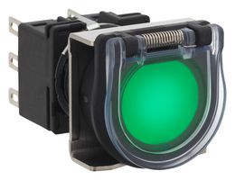 IDEC LB6GL-M1T64G Industrial Pushbutton Switch, w/Guard, LB Series, 18.2 mm, DPDT, Momentary, Round, Green