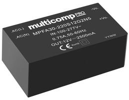 MULTICOMP PRO MPFA30-220S05G2N5 AC/DC PCB Mount Power Supply (PSU), ITE, Industrial & Household, 1 Output, 30 W, 5 V, 6 A
