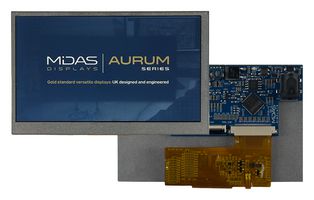 MIDAS DISPLAYS MVT-E043000 TFT LCD, 5 to 12 V, 4.3 ", 800 x 480 Pixels, Landscape, RGB, 3.3V