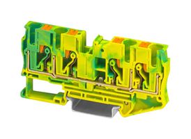 PHOENIX CONTACT 3212950 DIN Rail Mount Terminal Block, Green/Yellow, 4 Ways, 20 AWG, 8 AWG, 10 mm², Push In