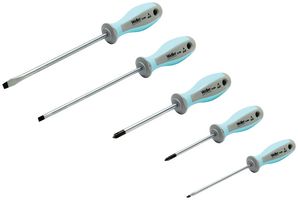 WELLER XCELITE XPE500 Screwdriver Set, #1, #2 Phillips, 1/8 x 4", 3/16 x 6", 1/4 x 6" Slotted, 5 Pieces, Pro Series