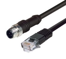 L-COM M12RJ454D-0.5 Sensor Cable, M12 Plug, RJ45 Plug, 4 Positions, 500 mm, 19.7 "