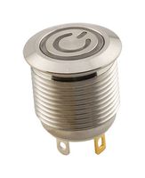 SAME SKY PBM1-M-GR3-P-F-SS-67 Vandal Resistant Switch, 3V LED/Pwr Symbol, PBM1 Series, 16 mm, SPST-NO-DM, Off-(On), Round Flush