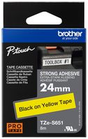 BROTHER TZE-S651. Label Printer Tape, Adhesive-Laminated, Black on Yellow, 8 m