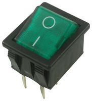 ARCOLECTRIC / BULGIN LIMITED C1353AT0/1GRN Rocker Switch, Off-On, DPST, Illuminated, Panel Mount, Green, 1350 Series