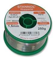 STANNOL 593311 Solder Wire, Lead Free, 0.8mm Diameter, 217°C, 250g