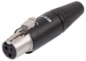 REAN RT3FC-B-W XLR Connector, Mini XLR, 3 Contacts, Socket, Cable Mount, Gold Plated Contacts, Metal Body