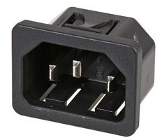 SCHURTER 6100.4215 IEC Power Connector, IEC C14 Inlet, 15 A, 250 VAC, Quick Connect, Snap-In, 6100-4