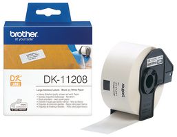 BROTHER DK11208 Label, Address, Identification, 38mm H x 90mm W, Paper, Black on White, 400