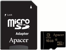 APACER AP16GMCSH10U1-R Flash Memory Card, MicroSDHC Card, 16 GB, Class 10, UHS-I U1