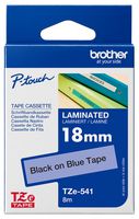 BROTHER TZE-541 Label Printer Tape, Adhesive-Laminated, Black on Blue, 8 m