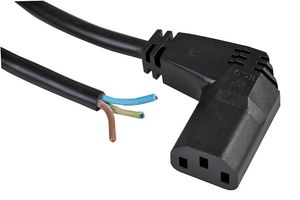PRO ELEC PE01034 Mains Power Cord, 90° IEC 60320 C13 to Free End, 1 m, 10 A, Black