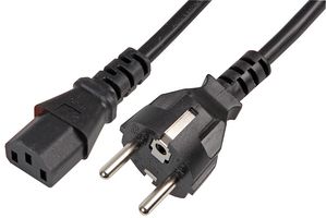 PRO ELEC PE01071 Mains Power Cord, Mains Plug, Schuko to IEC 60320 C13, 2 m, 10 A, 250 VAC, Black