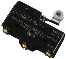OMRON INDUSTRIAL AUTOMATION Z-15GW22-B7-K MICROSWITCH, ROLLER LEVER SPDT 15A 250V