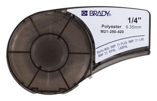 BRADY M21-250-423. LABELING TAPE, POLY, 0.25"X 21FT, BLACK/