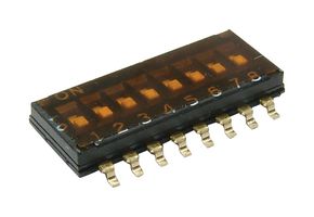 E-SWITCH KAE08TGGT. DIP SWITCH, 8POS, SPST, SLIDE, SMD