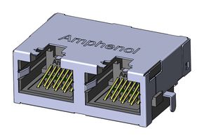 AMPHENOL COMMUNICATIONS SOLUTIONS RJE722886401. RJ45 CONN, R/A JACK, 8P8C, 2GANGED, TH