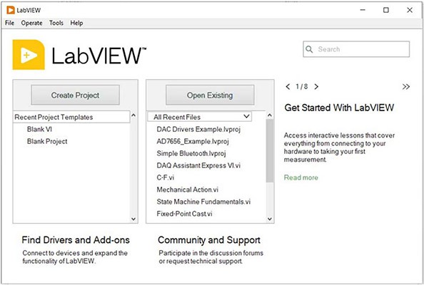 Figure 1: Opening LabVIEW window